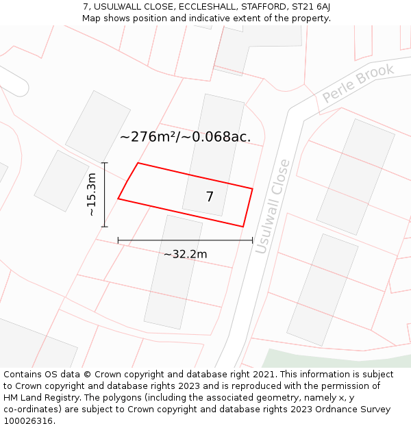 7, USULWALL CLOSE, ECCLESHALL, STAFFORD, ST21 6AJ: Plot and title map