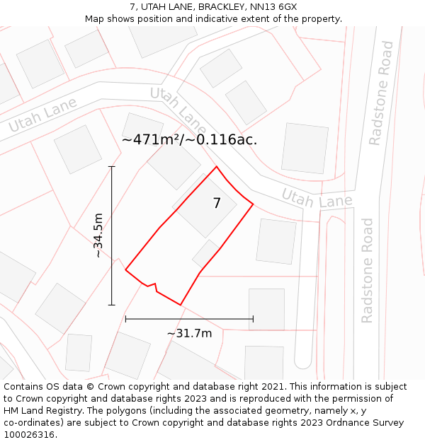 7, UTAH LANE, BRACKLEY, NN13 6GX: Plot and title map