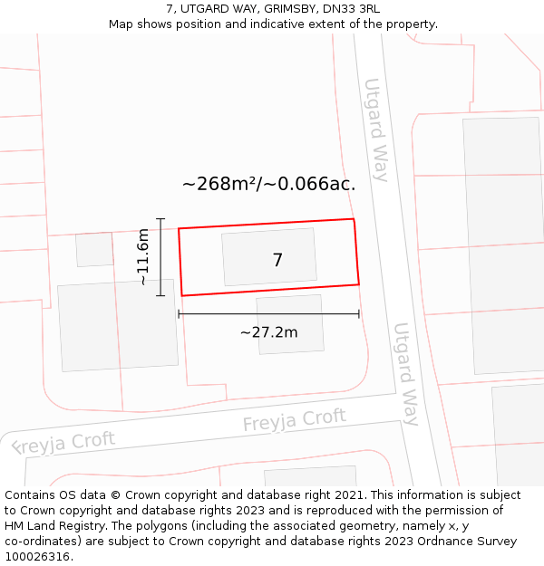 7, UTGARD WAY, GRIMSBY, DN33 3RL: Plot and title map