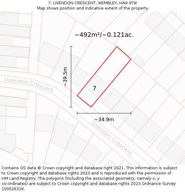 7, UXENDON CRESCENT, WEMBLEY, HA9 9TW: Plot and title map