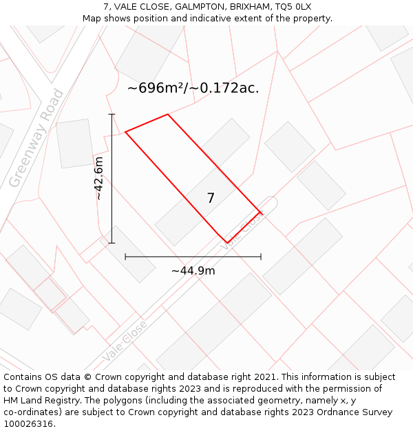 7, VALE CLOSE, GALMPTON, BRIXHAM, TQ5 0LX: Plot and title map