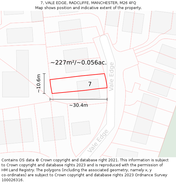 7, VALE EDGE, RADCLIFFE, MANCHESTER, M26 4FQ: Plot and title map