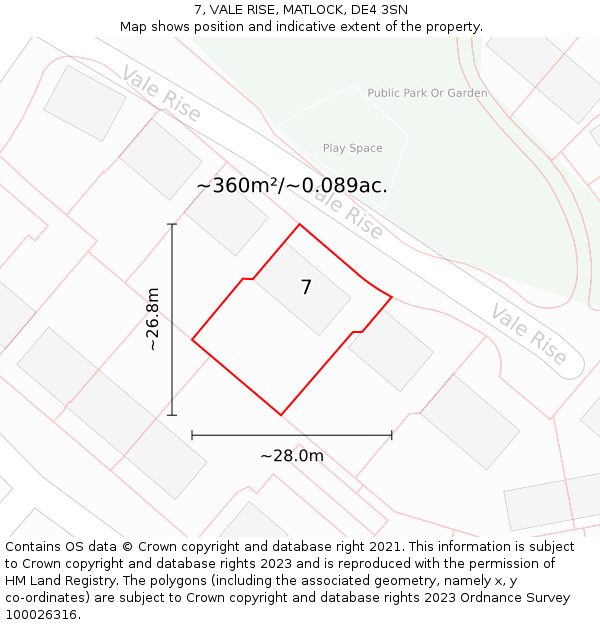 7, VALE RISE, MATLOCK, DE4 3SN: Plot and title map