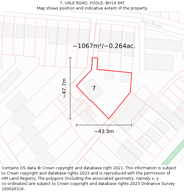 7, VALE ROAD, POOLE, BH14 9AT: Plot and title map