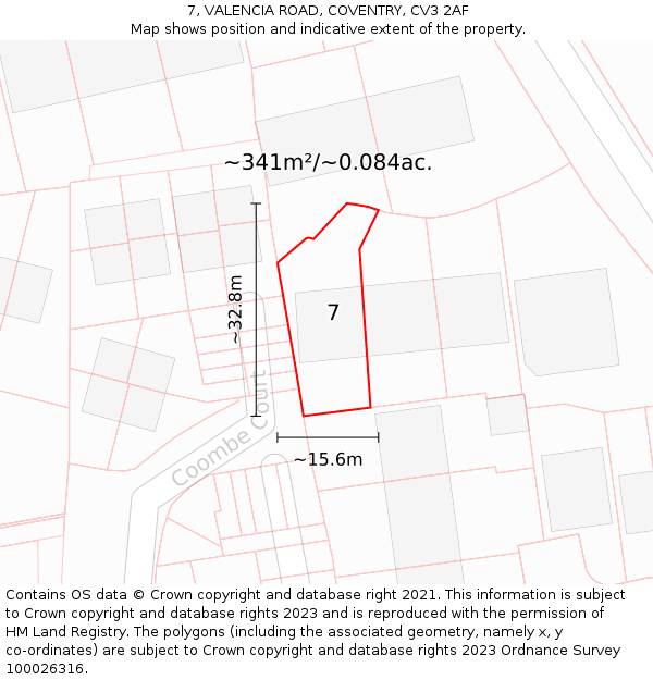 7, VALENCIA ROAD, COVENTRY, CV3 2AF: Plot and title map