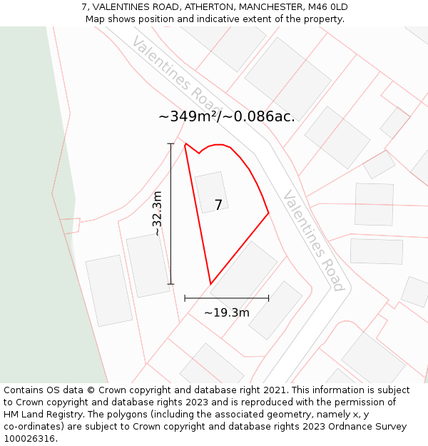 7, VALENTINES ROAD, ATHERTON, MANCHESTER, M46 0LD: Plot and title map