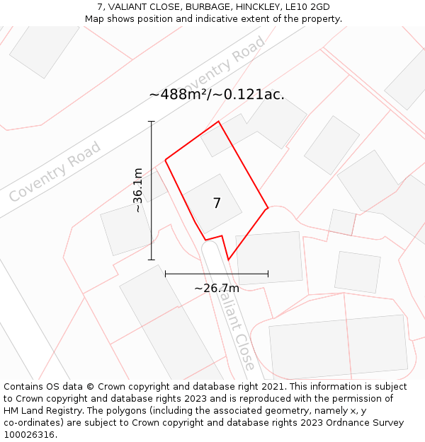 7, VALIANT CLOSE, BURBAGE, HINCKLEY, LE10 2GD: Plot and title map