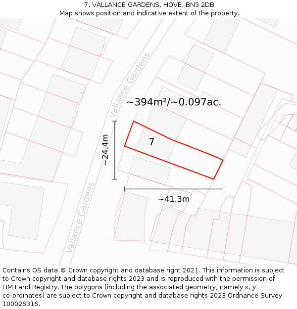 7, VALLANCE GARDENS, HOVE, BN3 2DB: Plot and title map