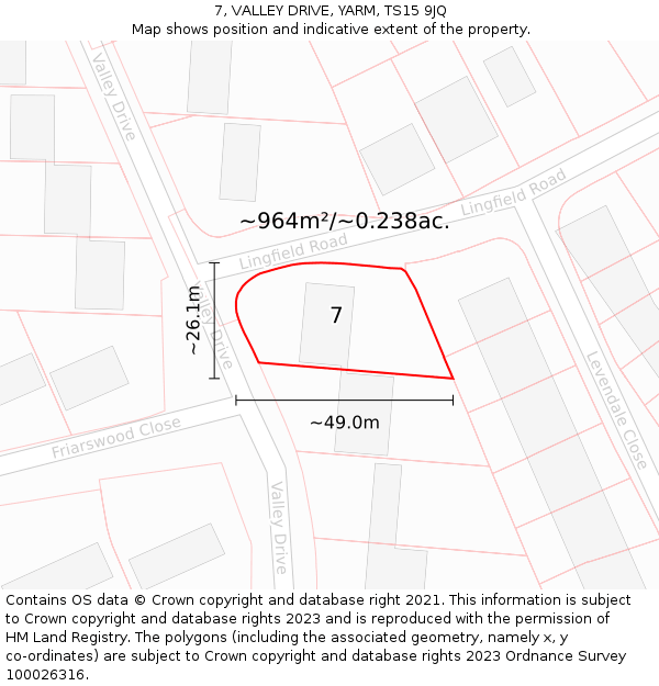 7, VALLEY DRIVE, YARM, TS15 9JQ: Plot and title map