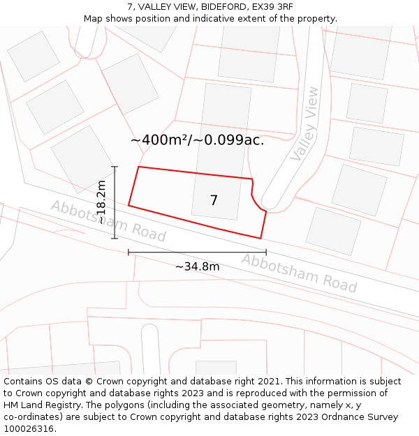 7, VALLEY VIEW, BIDEFORD, EX39 3RF: Plot and title map
