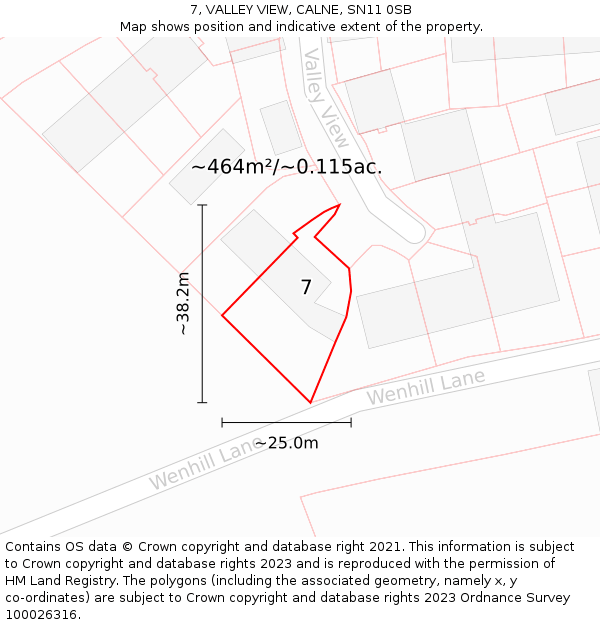 7, VALLEY VIEW, CALNE, SN11 0SB: Plot and title map
