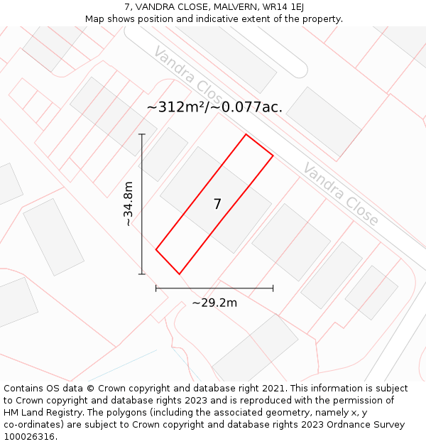 7, VANDRA CLOSE, MALVERN, WR14 1EJ: Plot and title map