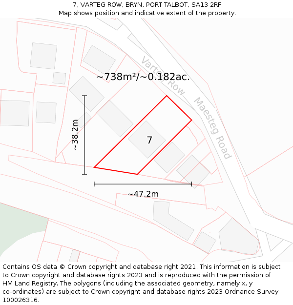 7, VARTEG ROW, BRYN, PORT TALBOT, SA13 2RF: Plot and title map