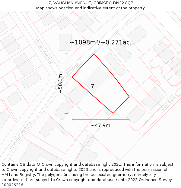 7, VAUGHAN AVENUE, GRIMSBY, DN32 8QB: Plot and title map