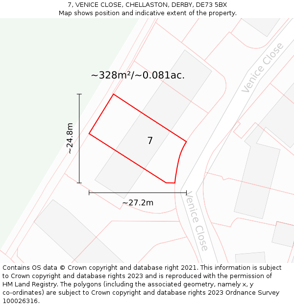 7, VENICE CLOSE, CHELLASTON, DERBY, DE73 5BX: Plot and title map
