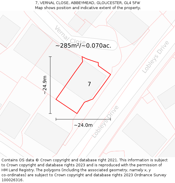 7, VERNAL CLOSE, ABBEYMEAD, GLOUCESTER, GL4 5FW: Plot and title map