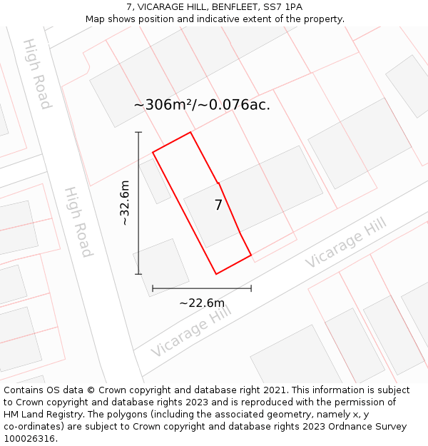 7, VICARAGE HILL, BENFLEET, SS7 1PA: Plot and title map