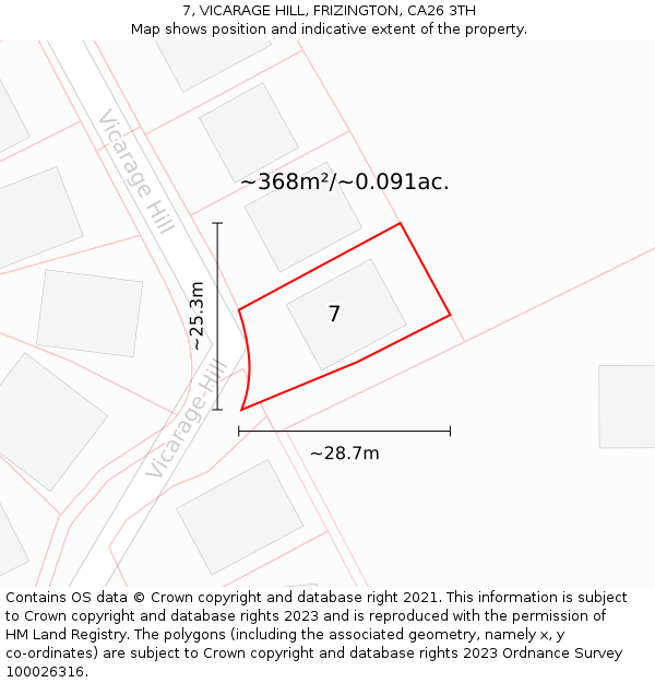 7, VICARAGE HILL, FRIZINGTON, CA26 3TH: Plot and title map