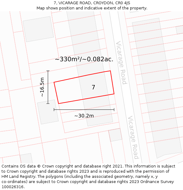 7, VICARAGE ROAD, CROYDON, CR0 4JS: Plot and title map