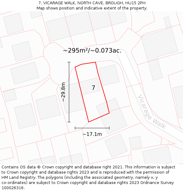 7, VICARAGE WALK, NORTH CAVE, BROUGH, HU15 2PH: Plot and title map