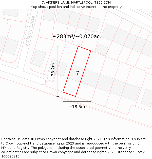 7, VICKERS LANE, HARTLEPOOL, TS25 2DN: Plot and title map