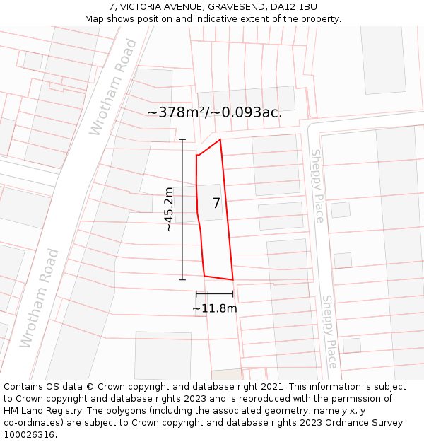 7, VICTORIA AVENUE, GRAVESEND, DA12 1BU: Plot and title map