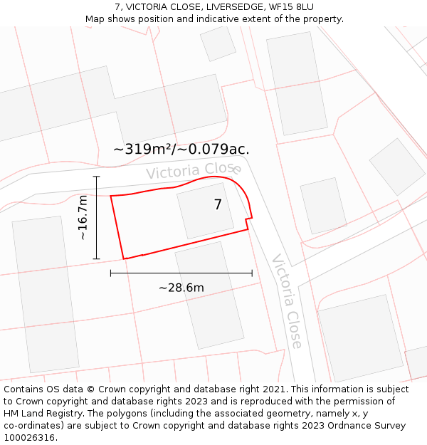 7, VICTORIA CLOSE, LIVERSEDGE, WF15 8LU: Plot and title map