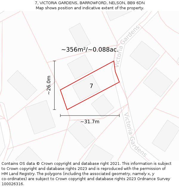 7, VICTORIA GARDENS, BARROWFORD, NELSON, BB9 6DN: Plot and title map