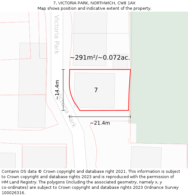 7, VICTORIA PARK, NORTHWICH, CW8 1AX: Plot and title map