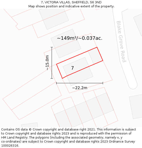 7, VICTORIA VILLAS, SHEFFIELD, S6 3ND: Plot and title map