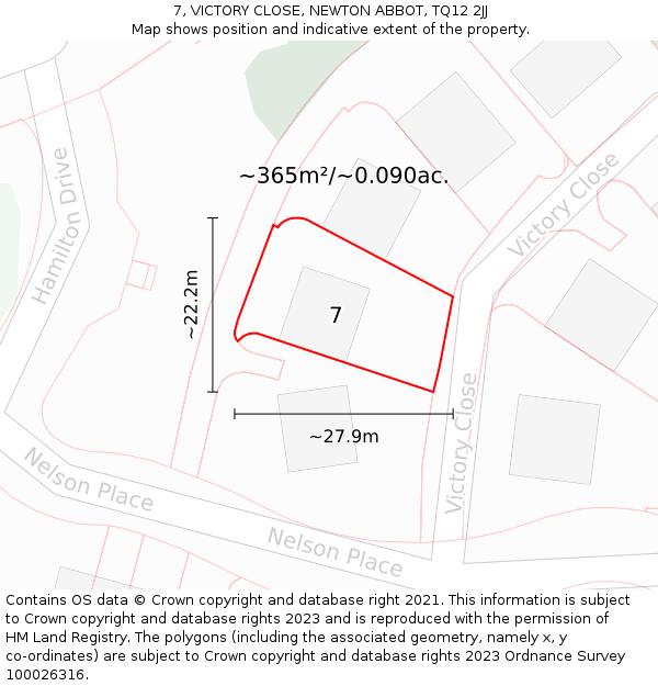7, VICTORY CLOSE, NEWTON ABBOT, TQ12 2JJ: Plot and title map