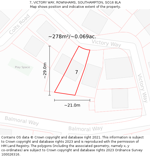 7, VICTORY WAY, ROWNHAMS, SOUTHAMPTON, SO16 8LA: Plot and title map