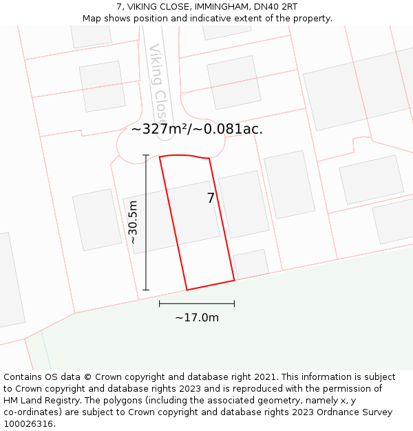 7, VIKING CLOSE, IMMINGHAM, DN40 2RT: Plot and title map