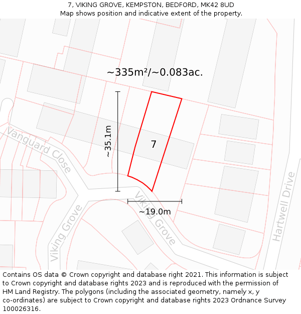 7, VIKING GROVE, KEMPSTON, BEDFORD, MK42 8UD: Plot and title map