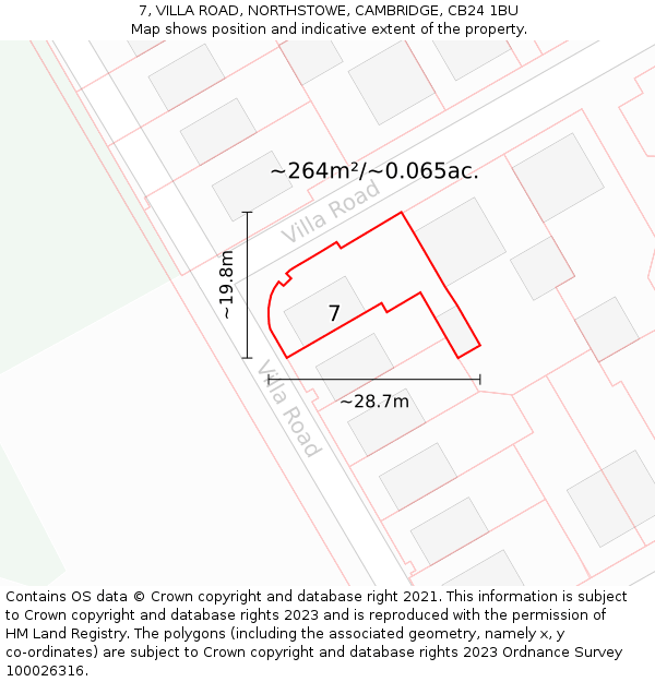 7, VILLA ROAD, NORTHSTOWE, CAMBRIDGE, CB24 1BU: Plot and title map