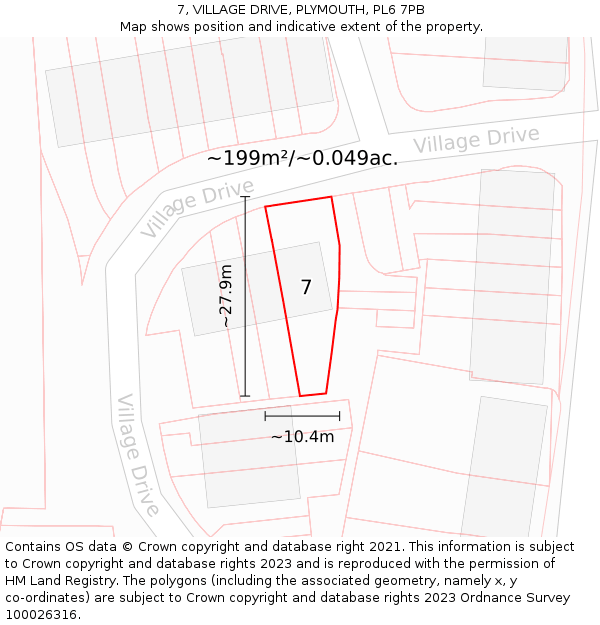 7, VILLAGE DRIVE, PLYMOUTH, PL6 7PB: Plot and title map