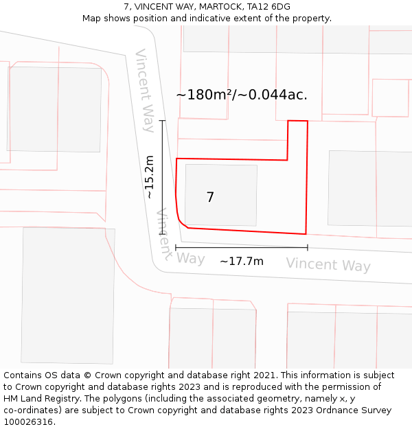 7, VINCENT WAY, MARTOCK, TA12 6DG: Plot and title map