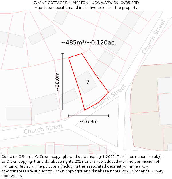 7, VINE COTTAGES, HAMPTON LUCY, WARWICK, CV35 8BD: Plot and title map