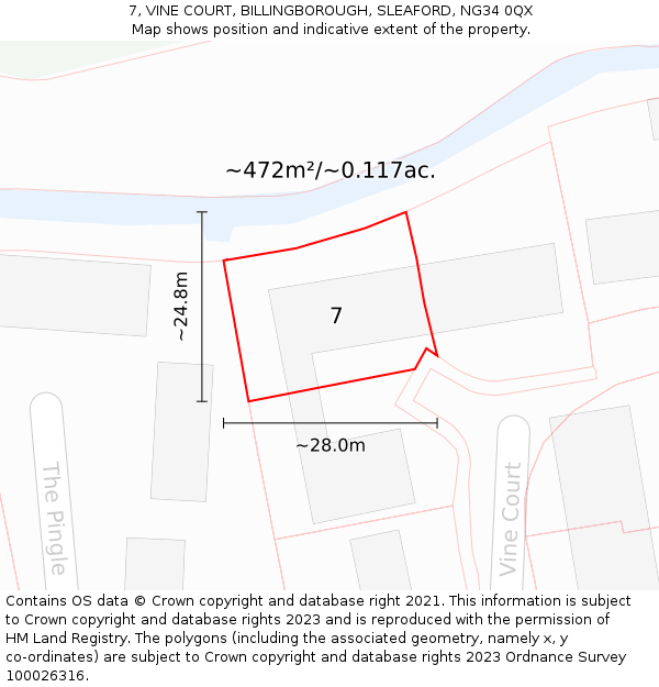 7, VINE COURT, BILLINGBOROUGH, SLEAFORD, NG34 0QX: Plot and title map