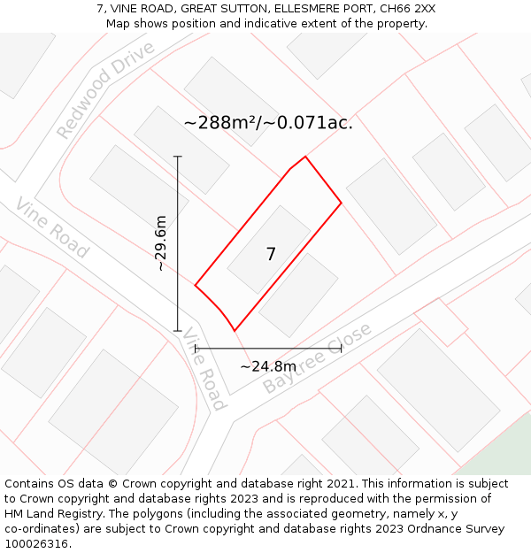 7, VINE ROAD, GREAT SUTTON, ELLESMERE PORT, CH66 2XX: Plot and title map