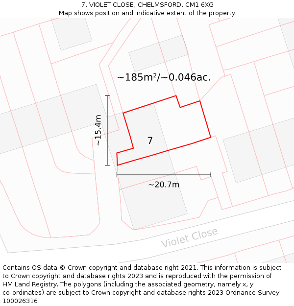 7, VIOLET CLOSE, CHELMSFORD, CM1 6XG: Plot and title map