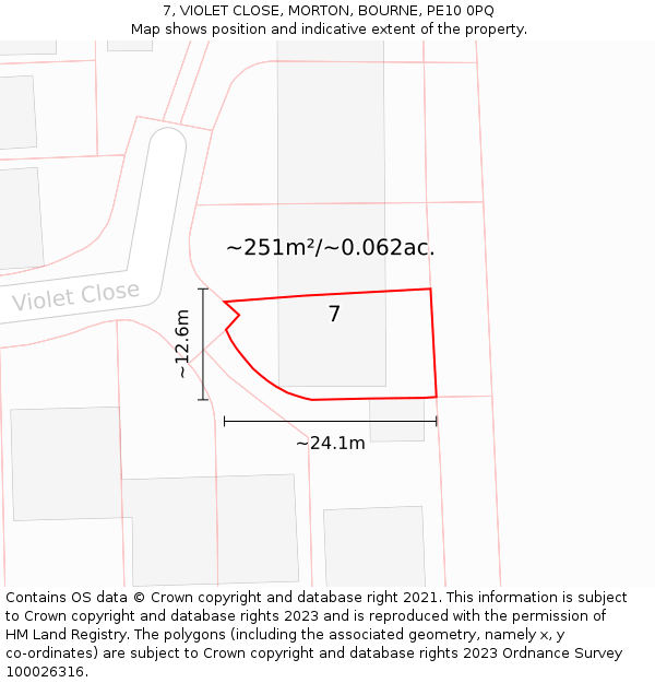 7, VIOLET CLOSE, MORTON, BOURNE, PE10 0PQ: Plot and title map