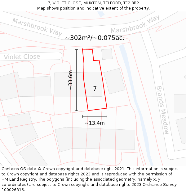7, VIOLET CLOSE, MUXTON, TELFORD, TF2 8RP: Plot and title map