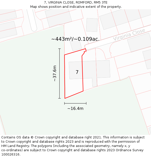7, VIRGINIA CLOSE, ROMFORD, RM5 3TE: Plot and title map