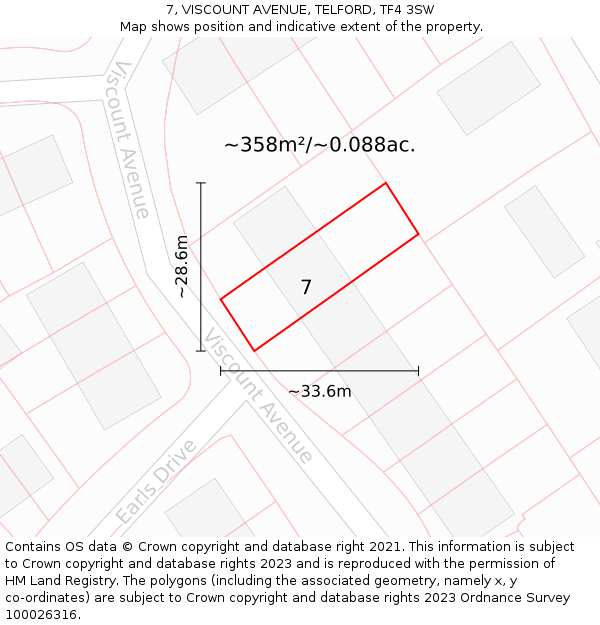 7, VISCOUNT AVENUE, TELFORD, TF4 3SW: Plot and title map