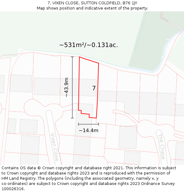 7, VIXEN CLOSE, SUTTON COLDFIELD, B76 1JY: Plot and title map