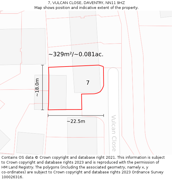 7, VULCAN CLOSE, DAVENTRY, NN11 9HZ: Plot and title map