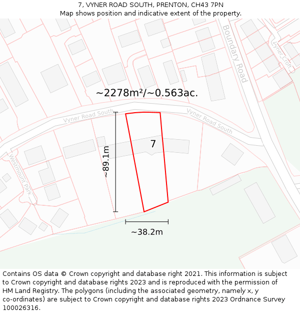 7, VYNER ROAD SOUTH, PRENTON, CH43 7PN: Plot and title map