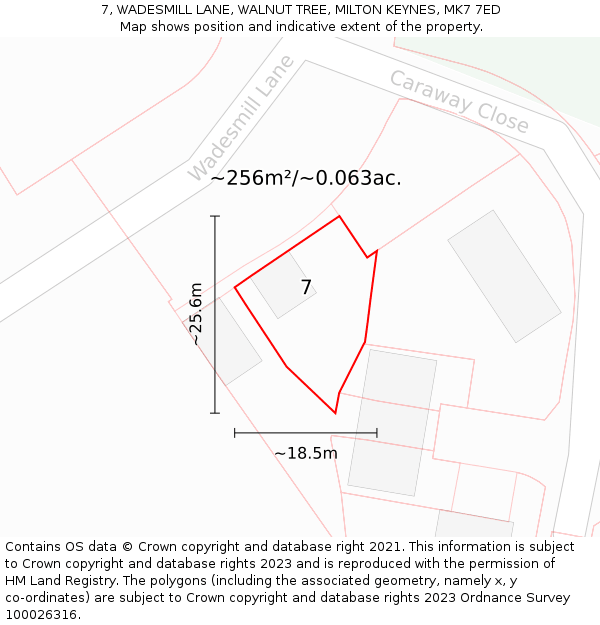 7, WADESMILL LANE, WALNUT TREE, MILTON KEYNES, MK7 7ED: Plot and title map