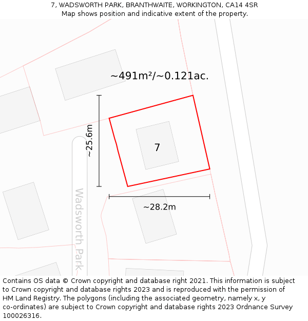 7, WADSWORTH PARK, BRANTHWAITE, WORKINGTON, CA14 4SR: Plot and title map